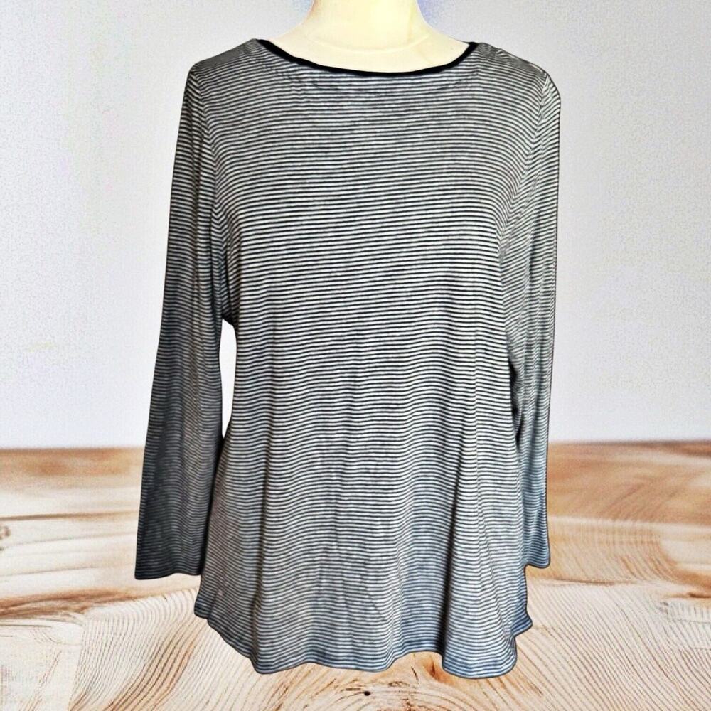 J Jill Tunic Top‎ Sz XL Modal Cotton Layered Lining Comfy Tiny Black Gray Stripe